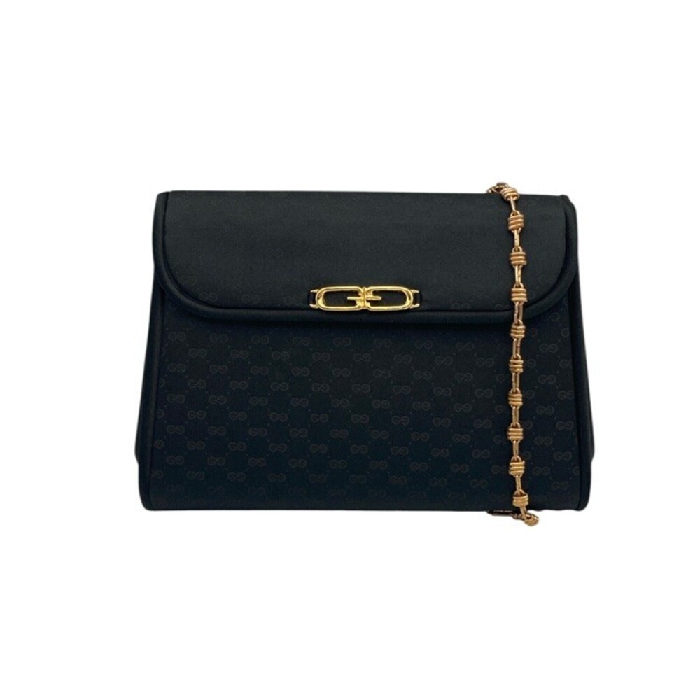 GUCCI Micro GG Satin Chain Shoulder Bag, Black, D4